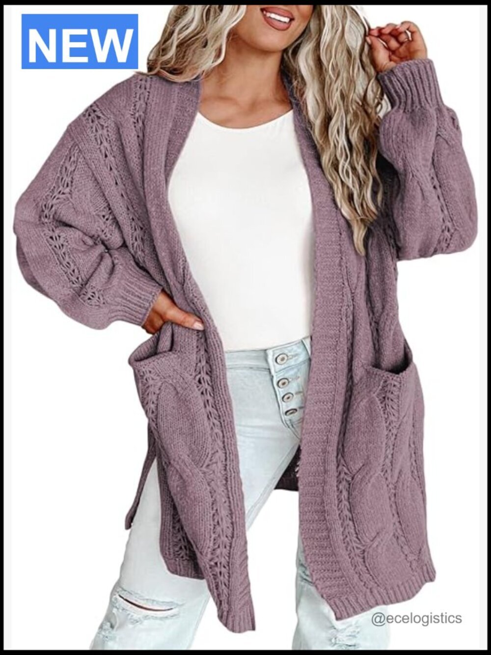Plus Size Open Front Cardigan with Pockets Long Sleeve Lightweight Fall Sweater